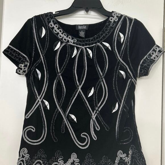 Objects D’art Vintage 90s Y2K All Over Embroidered Metallic Short Sleeve Top Med - Picture 3 of 11